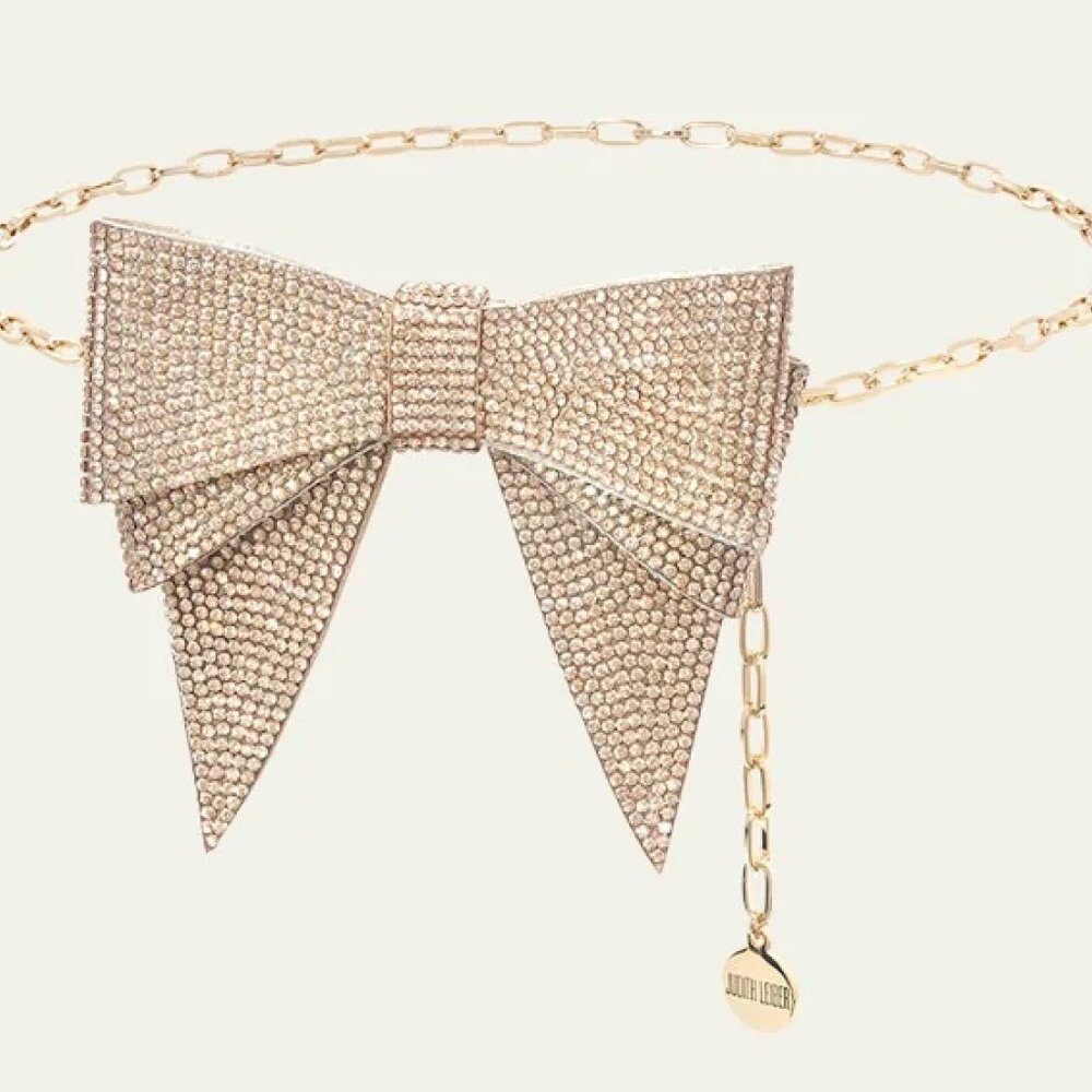 Judith Lieber Soft Bow Belt Champagne with Crystals